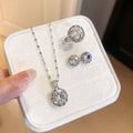 Silver Round Crystal Necklace Ring Stud Sets 5 Colors view 6