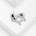 Double Dolphin Brooch Two Silver-Tone Dolphins Crystal Accent Pin view 4