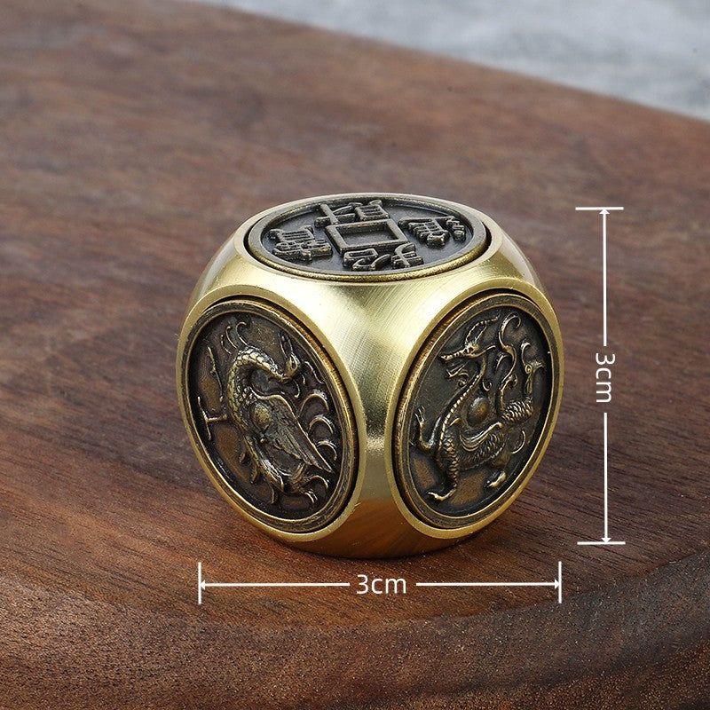 Brass Mythical Beast Rotating Cube Fidget Keychain Chinese Style Ornament