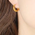 Gold and Silver Small Geometric Huggie Hoop Earrings view 7