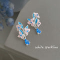 Silver Tone Pink Blue Orchid And Blue Teardrop Stud Earrings view 6