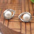 Pearl Stud Earrings with Asymmetric Open Metal Loops view 2