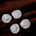 Pave Swirl Round Cluster Stud Earrings In Polished Silver Tone view 3