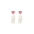 Pink Heart and White Petal Cascade Dangle Stud Earrings view 5
