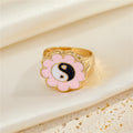 Gold Tone Enamel Yin Yang Adjustable Open Rings in Four Designs view 6