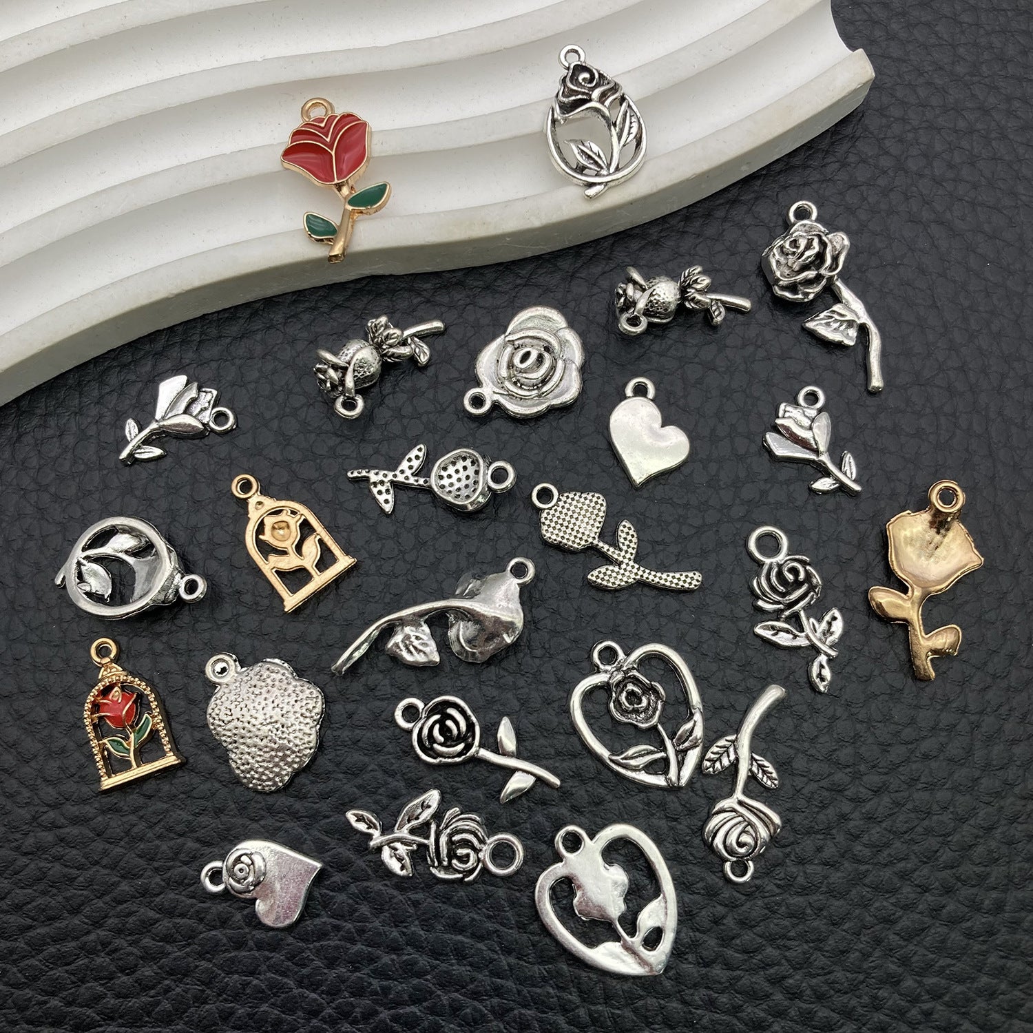 Enamel Zinc Alloy Rose Flower Charm Pendant for DIY Earring Bracelet Necklace Keychain
