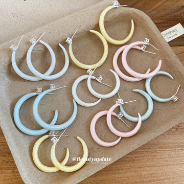 Pastel Wide C Shape Hoop Stud Earrings In Two Sizes