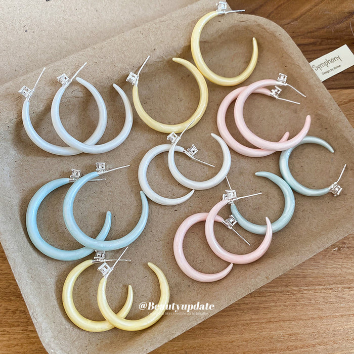 Pastel Wide C Shape Hoop Stud Earrings In Two Sizes