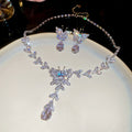 Butterfly Crystal Tassel Necklace And Earring Set In Pink Or Clear view 7