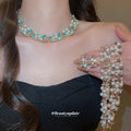 Gold Multi Row Pearl Crystal Necklace Stud Earring Three Sets view 2