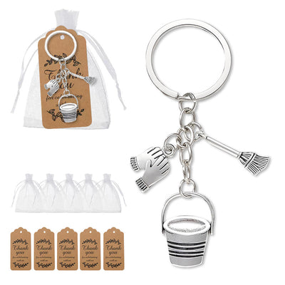 Cleaning charm keychain with organza bags and kraft tags