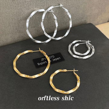 Twisted Faceted Metal Hoop Earrings Gold Silver Tones