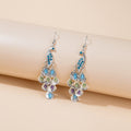 Rose Gold Peacock Fan Multicolor Long Stud Earrings view 3