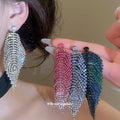 Crystal Leaf Fringe Earrings in Five Color Options view 2