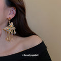 Gold Iridescent Butterfly Crystal Tassel Drop Earrings view 3
