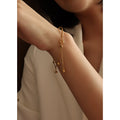 Open Bar Cuff Ball Tassel Chain Bracelet Gold Steel view 7