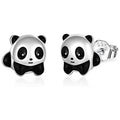 Silver Black Enamel Cartoon Panda Stud Earrings Pair view 1