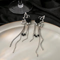 Black Rose Butterfly and Silver Chain Tassel Stud Earrings view 3