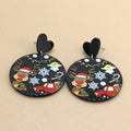 Black Heart Stud Christmas Printed Round Acrylic Drop Earrings view 6