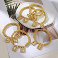Gold-Tone Bead Bracelet with Paired Framed Symbol Charms view 2