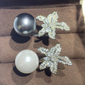 Open Pearl Flower Adjustable Ring Black White Pearl Alloy view 1