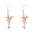 Silver Double Butterfly Drop Earrings Pearl Pink White view 5