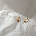 Gold Tone Clear Stone Tiny Fish Stud Earrings With Leaf Tail view 1