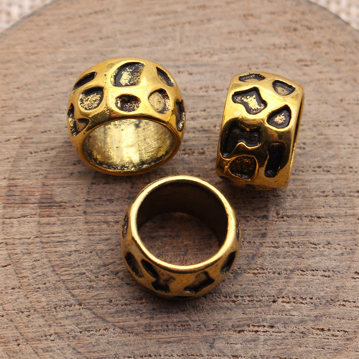 13x13x8.1mm 2.1g Antique Gold Zinc Alloy Irregular Texture Large Hole Beads for Dreadlock Jewelry Making