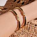 Gold Black Enamel Pavé Heart Clasp Bangle Bracelet view 3