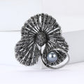 Antique Silver Shell Brooch With Gray Pearl Accent view 2