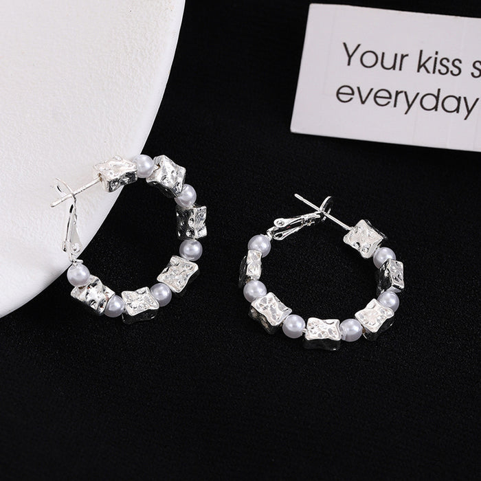 Silver Tone Irregular Clear Look Open C Hoop Earrings