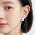 Silver-Tone Light Blue Enamel Oval Butterfly Stud Earrings view 2