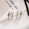 Silver Rectangular White Jade Look Small Huggie Earrings view 6