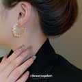 Textured Crystal Hoop Stud Earrings in Four Color Options view 4