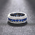 Blue Square Stone Channel Wide Band In Silver Tone view 2