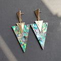 Abalone Shell Triangle Drop Earrings Gold Stud Posts 2 Styles view 6