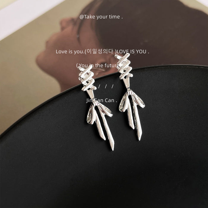 Silver Ribbon Bow Drop Earrings With Lace-Up Stud Top