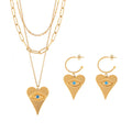 Gold Steel Evil Eye Heart Pendant Layered Necklace Set view 5