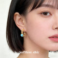 Gold Dragon Scroll C Hoop Earrings Turquoise Drop Pair view 2