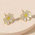 White Daisy Enamel Stud Earrings in Gold Tone Jewelry view 3