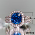 Deep Blue Cushion Solitaire Triple-Row Halo Ring In Silver Tone view 5