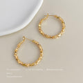 Gold Tone Square Link Textured Large Hoop Earrings For Women view 4