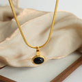 Snake Chain Oval Stone Pendant Necklace Gold Steel view 3