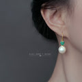 Gold Hook White Pearl Green Heart Drop Earrings Pair view 2