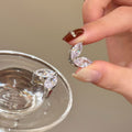 Clear Crystal Double Leaf Ear Cuff in Polished Silver Tone view 2