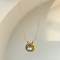 Gold Tone Geometric Emerald Cut Clear Pendant Necklace view 1