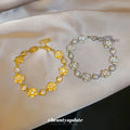 Flower Crystal Link Chain Bracelets Gold Silver Two Tones view 4