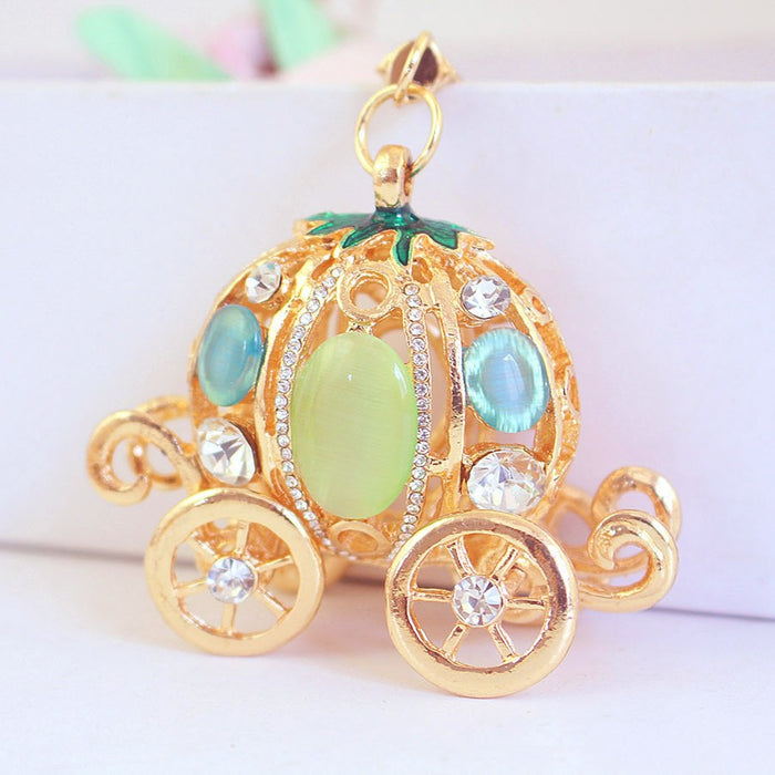 Rhinestone Pumpkin Carriage Keychain Fairy Tale Bag Charm for Women