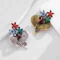 Silver and Antique Gold Floral Bouquet Crystal Metal Brooch Pair view 5