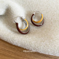 Brown and Mustard Layered Hoop Earrings With Gold Tone Trim view 3